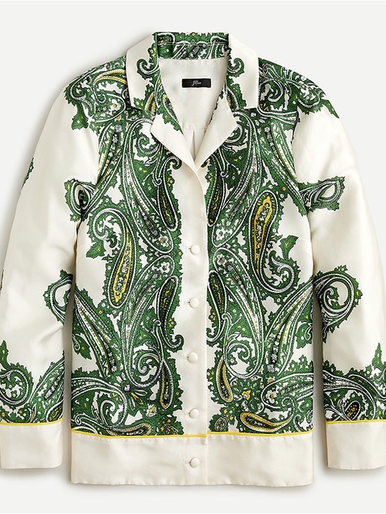 J. Crew Tops - J. Crew Green and White Paisley Button-Front Jacket